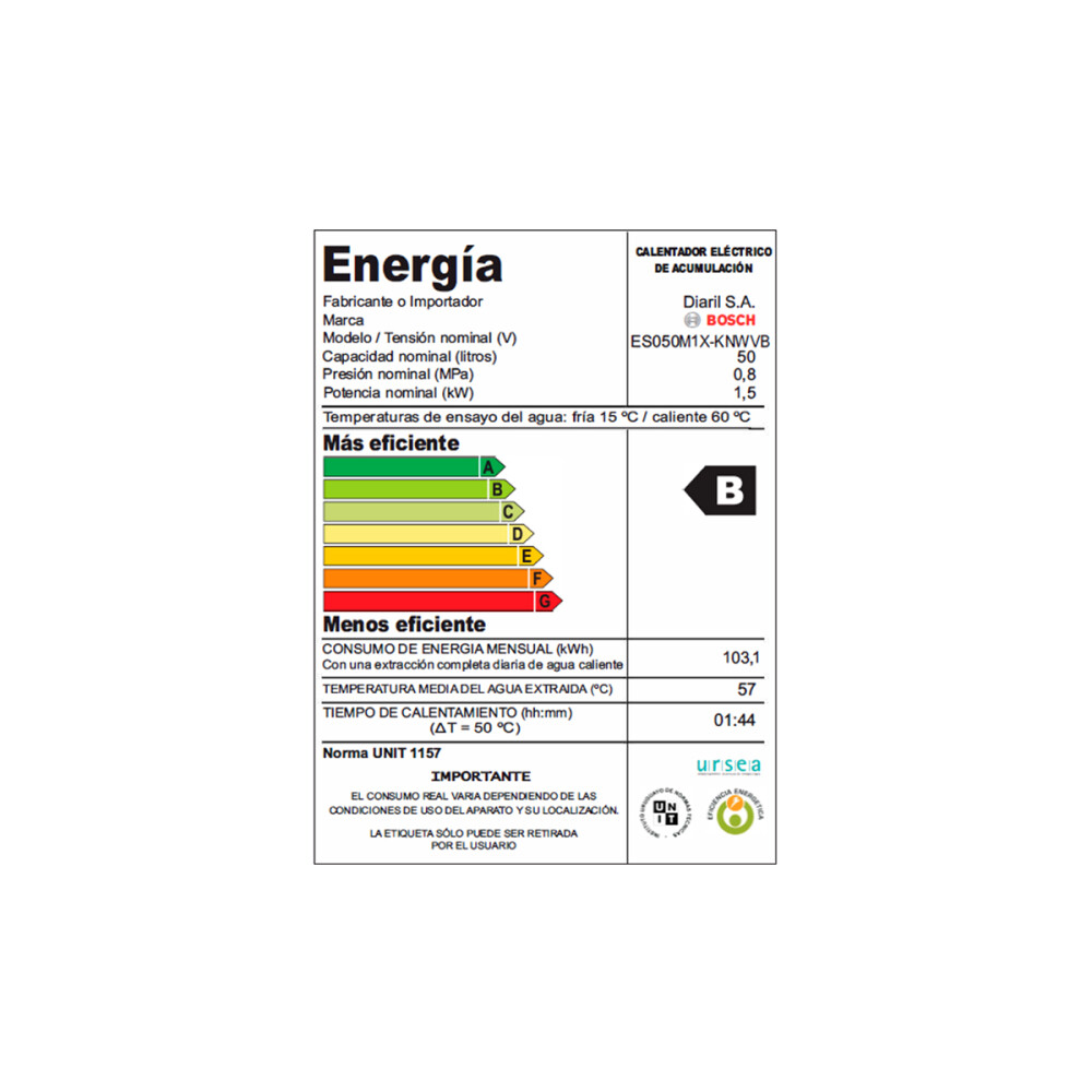 Termotanque eléctrico Bosch ES050M1X 50 L Termotanque eléctrico Bosch ES050M1X 50 L