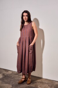 Vestido Rayado Con Lino Multi