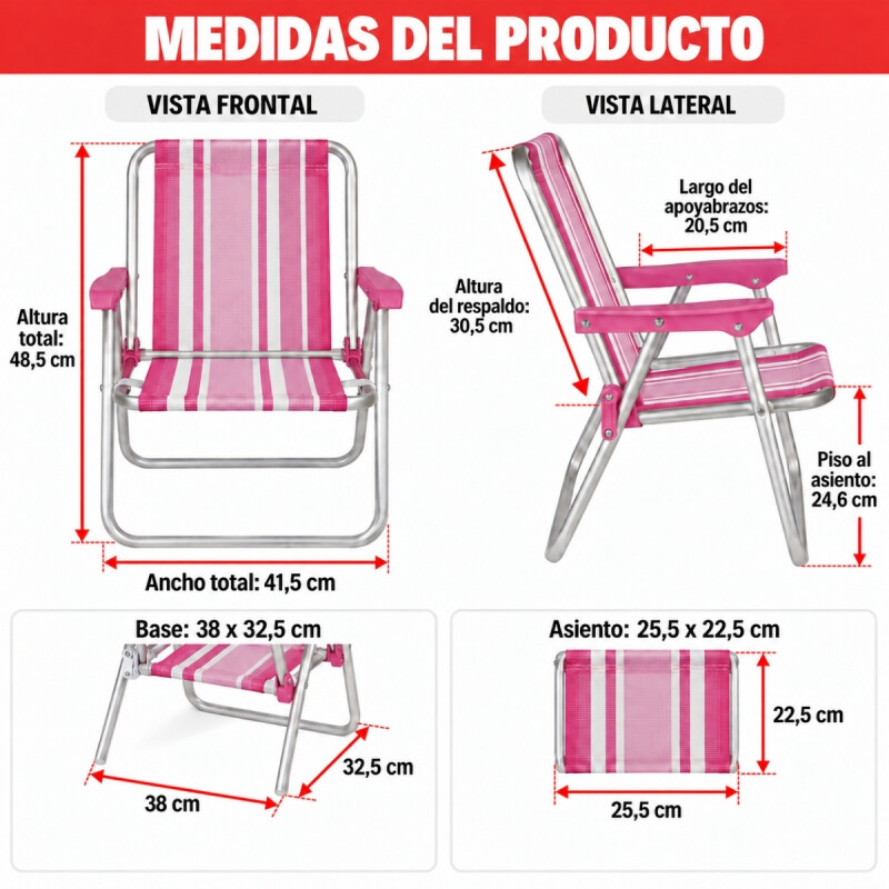 Silla Infantil Alta Aluminio ROSA