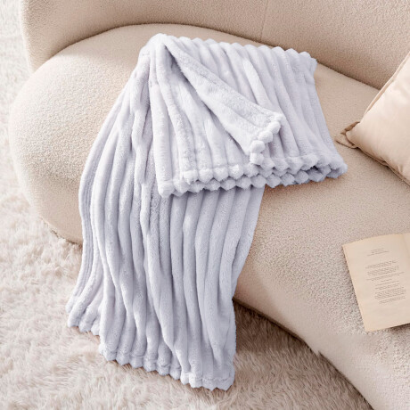 Manta Frazada Polar Plaza y Media Acanalada Suave Cama Sofá Gris Perla