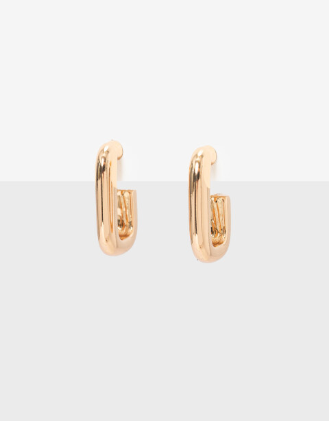 Aros Argollas Metal Aros Argolla De Metal Rectangular De La Línea Stay Golden. - Dorado