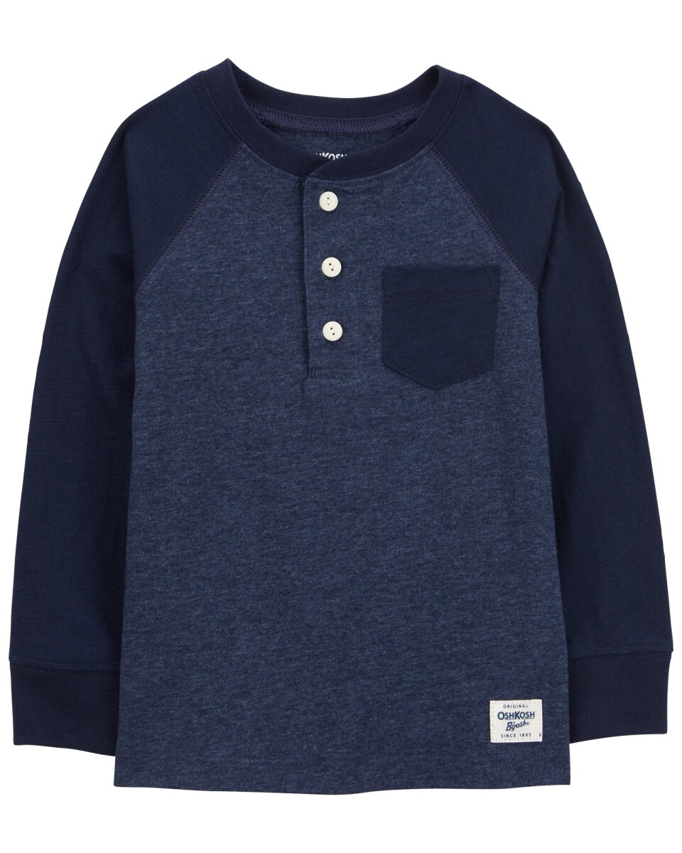 Remera henley de algodón, mangas raglán, azul marino 