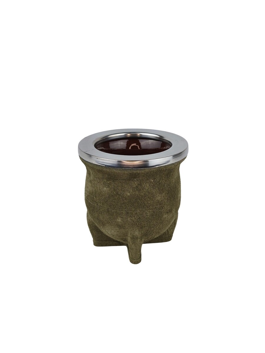 Mate ceramica camionero cuero chancho acero grande - verde 