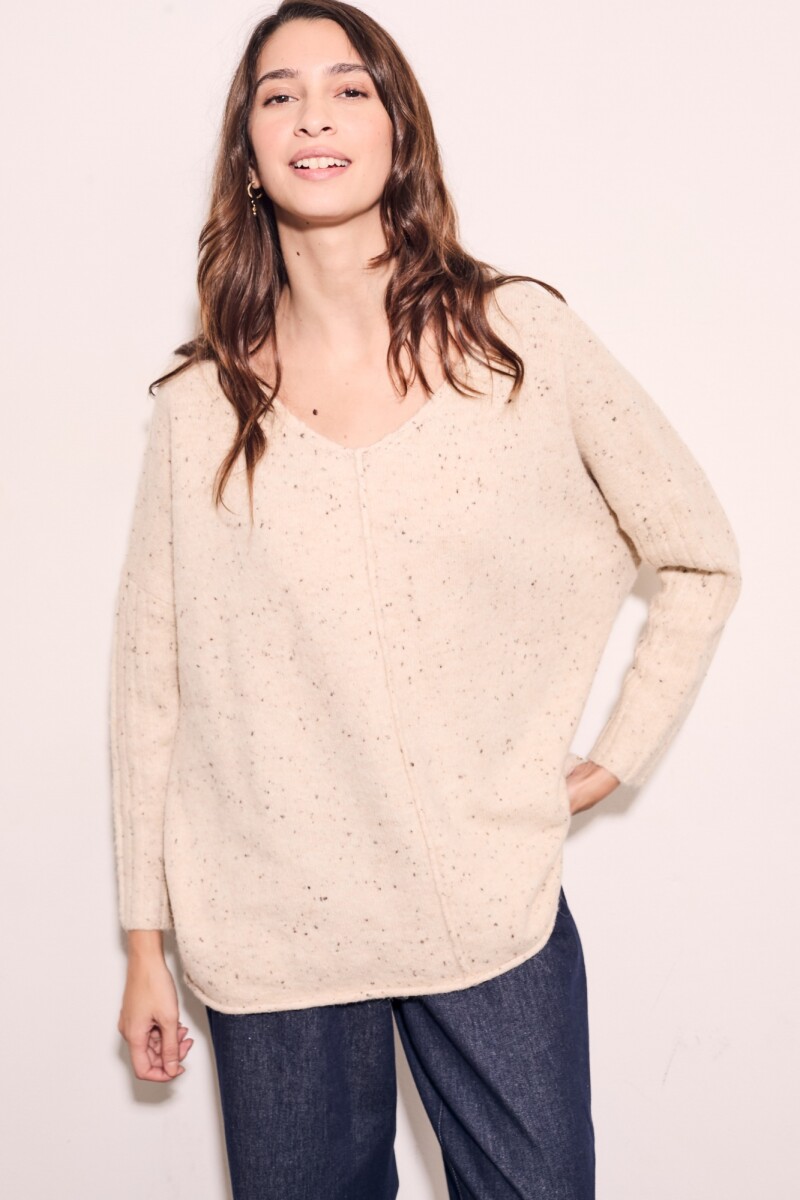 Sweater Bouttonne Beige Melange