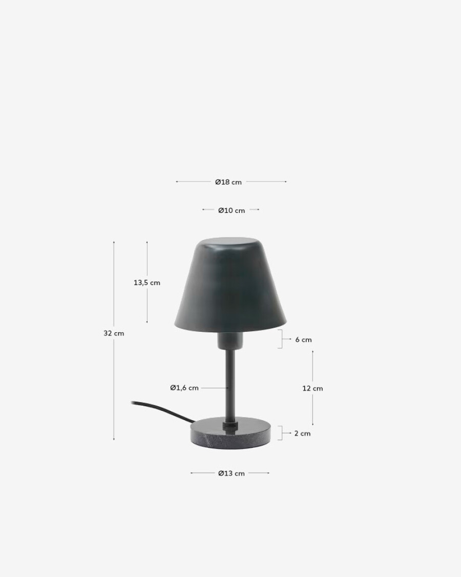 Lámpara de mesa Calina de metal verde y mármol negro Lámpara de mesa Calina de metal verde y mármol negro