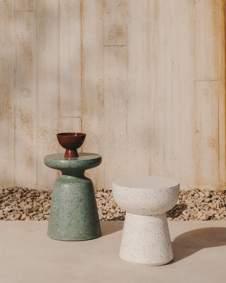 Mesa auxiliar de exterior Mesquida de terrazo verde Ø 39 cm
