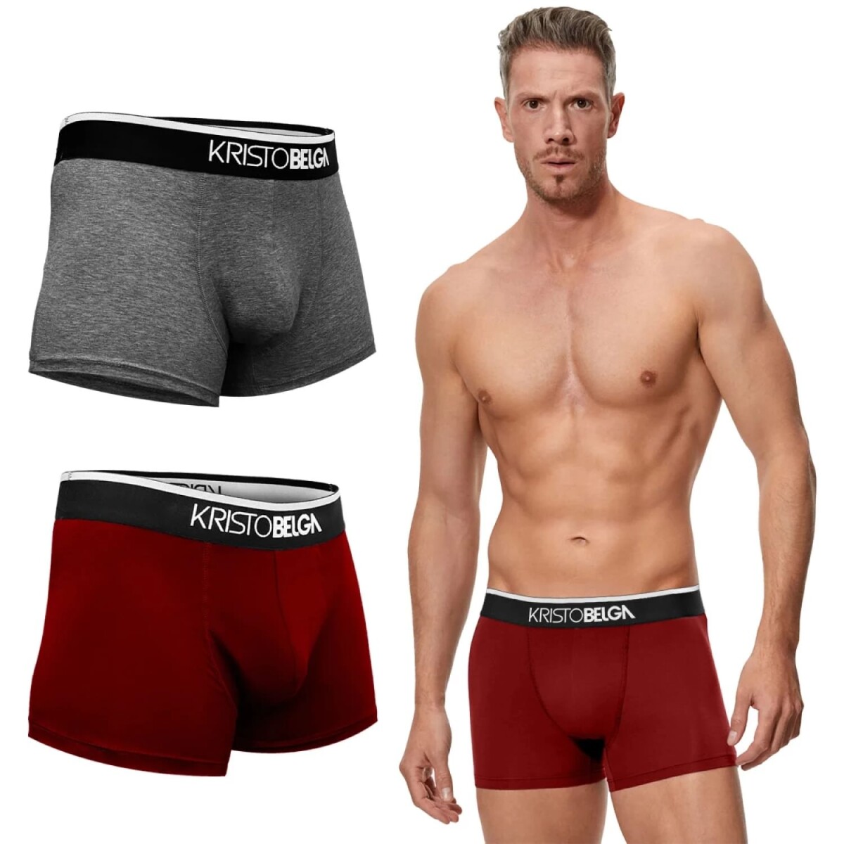 Boxer de Hombre KristoBelga BOXER Pack X 2 - Rojo Ladrillo - Gris 