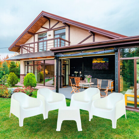 Set de 4 Sillas Skarpo + Mesa de exterior Blanco