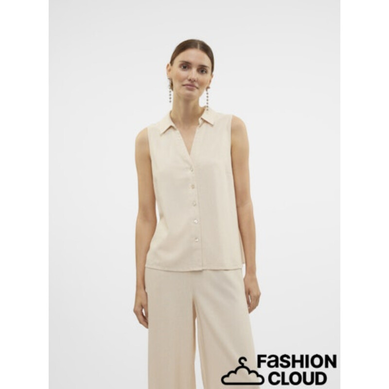 VMMYMILO SL V-NECK SHIRT WVN GA OATMEAL