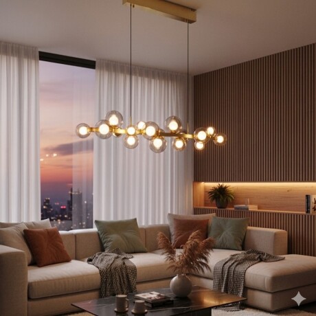 Colgante led 18 esferas 32w motorizado a control remoto con varias funciones DORADA