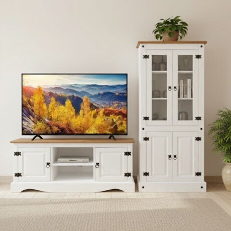 Promo Rack de Tv + Biblioteca con Cristalero Línea Naturale Blanco