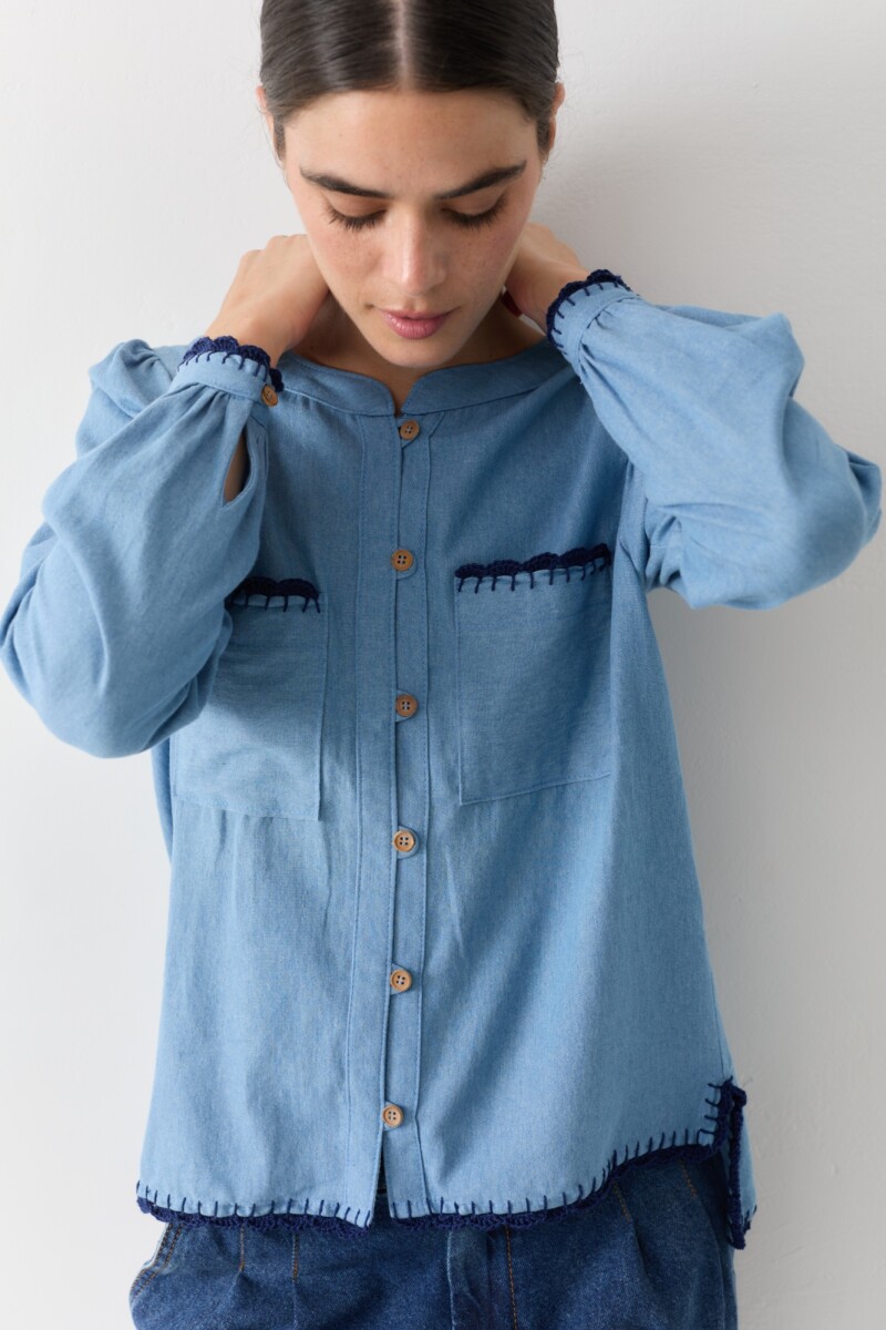 BLUSA HOCKEY DENIM CROCHET Celeste