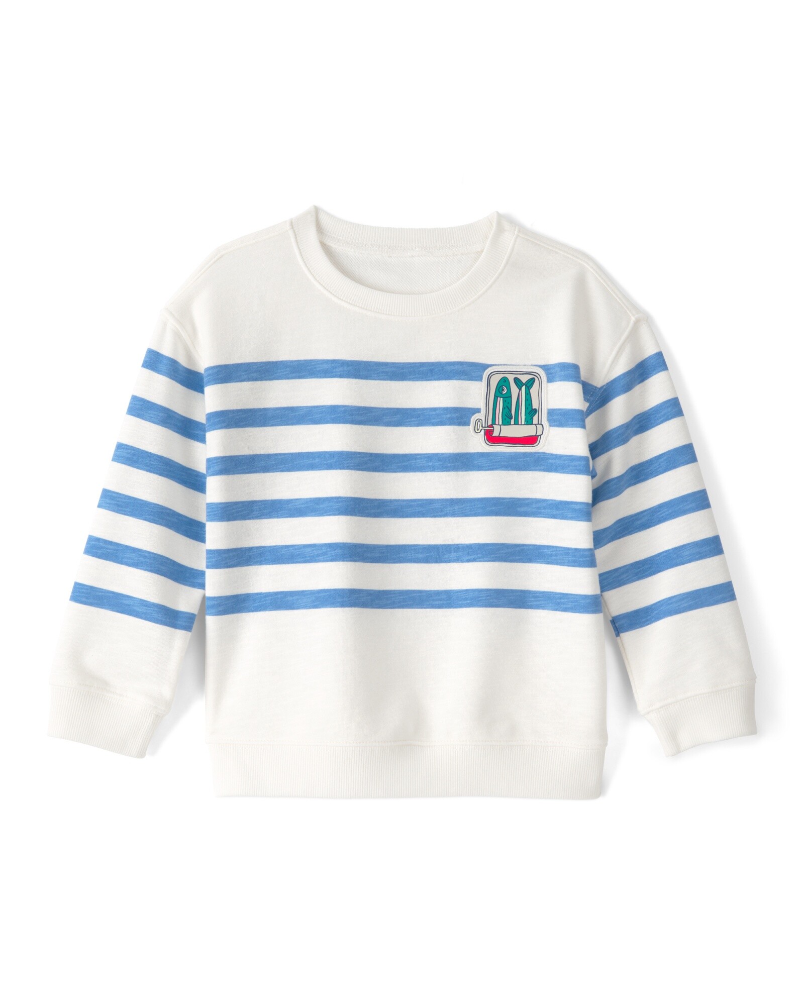 Buzo de algodón, diseño a rayas azul y blanco, con aplique de pez Sin color