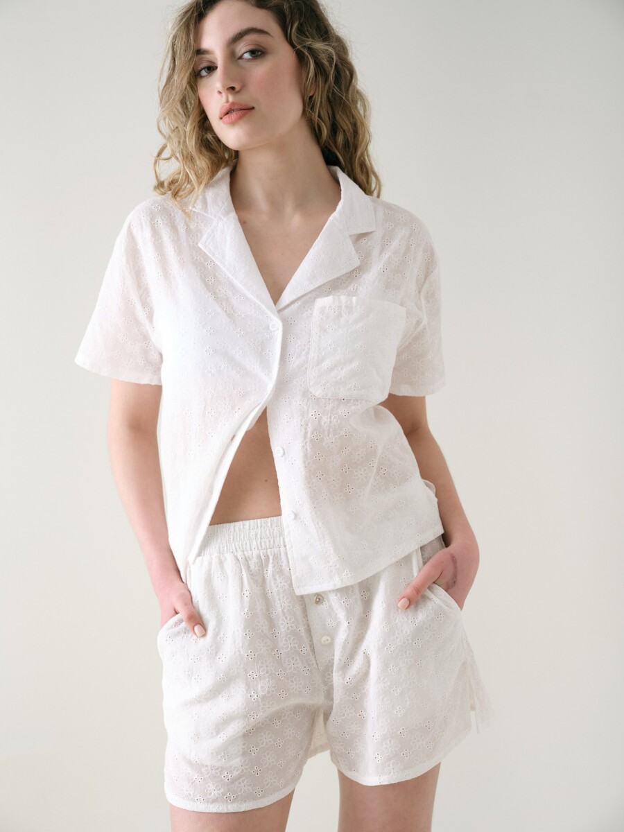 Camisa Manga Corta Broderie - Blanco 