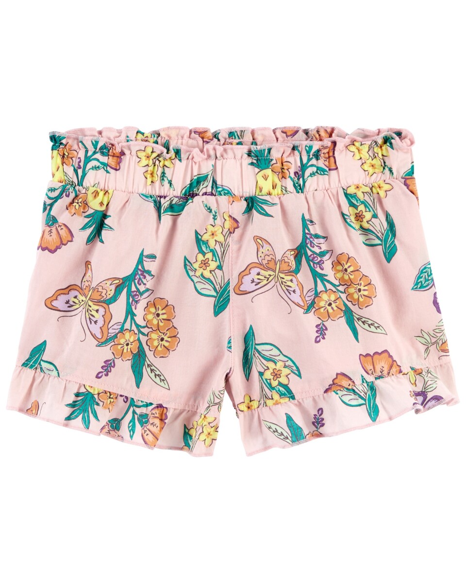 Short de popelina, ribete de volados y diseño floral 