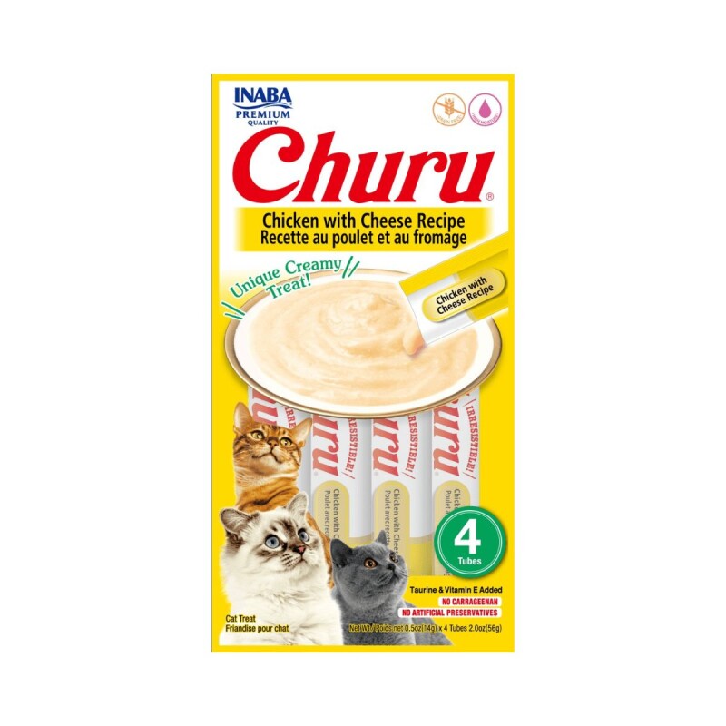 CHURU SNACK HUMEDO POLLO CON QUESO PACK X 4 TUBOS