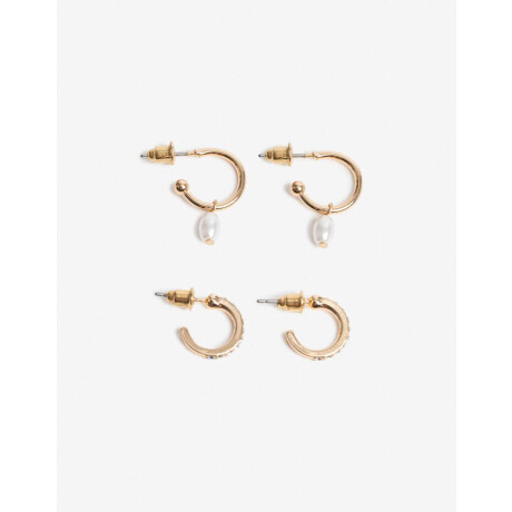 Set Argollas Strass Y Perla Dorado