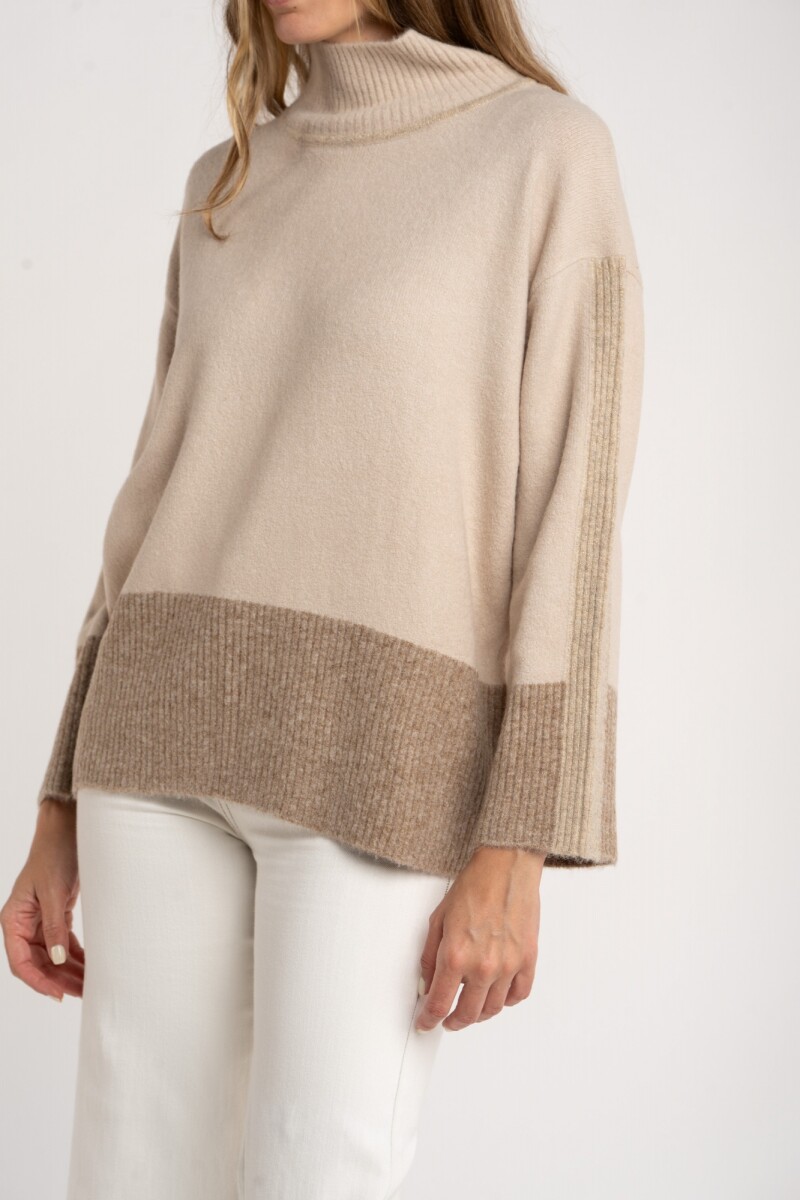 Polera Color Block Beige Melange