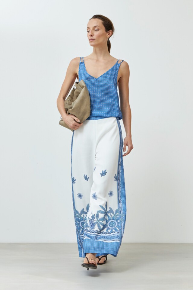 Pantalón estampado con guarda azul