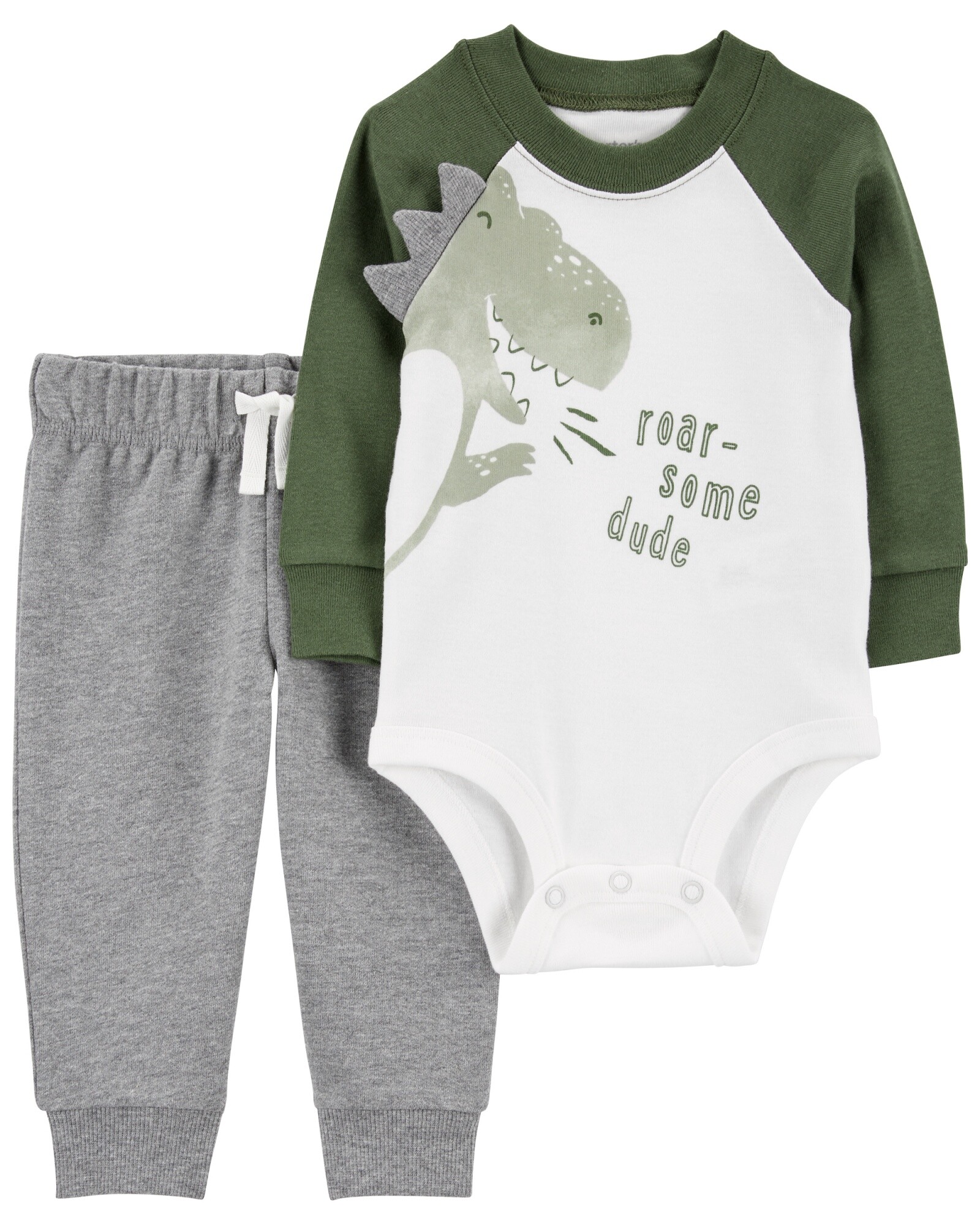 Set dos piezas de algodón, pantalón y body, estampa dino Sin color