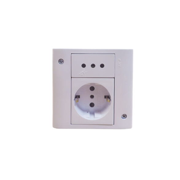 Caja d/3 módulos: toma schuko + (2P+T) blanco puro SK3498