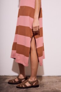 Vestido Tejido Rayado Rosa