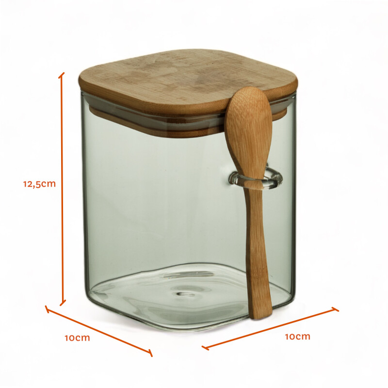 Recipiente Hermetico Vidrio Tapa Bamboo Cuchara 1000 Ml Sin Color