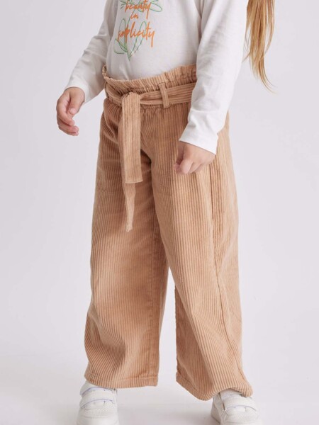 Pantalón ancho con lazo pana Taupe