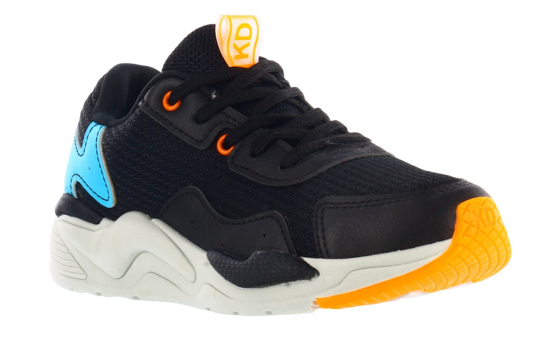 Championes Infantiles KIDY acordonado con piezas en contraste - Negro - Azul - Anaranjado 