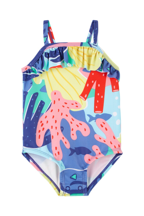 Malla de baño una pieza con protección UPF 50+ diseño coral Sin color