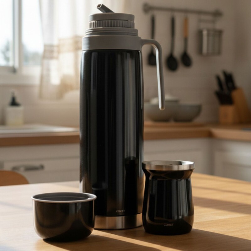 Set termo Comet Bologna 1 lt + Mate de 160 ml Negro metal
