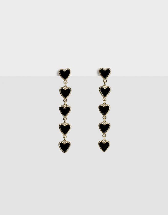 Aros Colgantes Largos Con corazón Aro Colgante Largos Corazones - Dorado