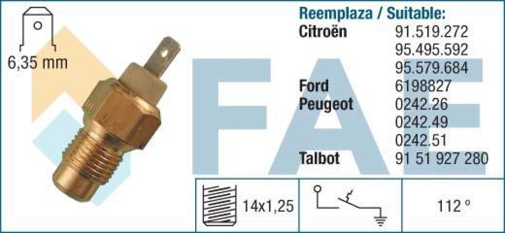 BULBO INTERRUPTOR CITROEN - PEUGEOT TEMP 205 309 405 BX C15 14X1.25 FAE 