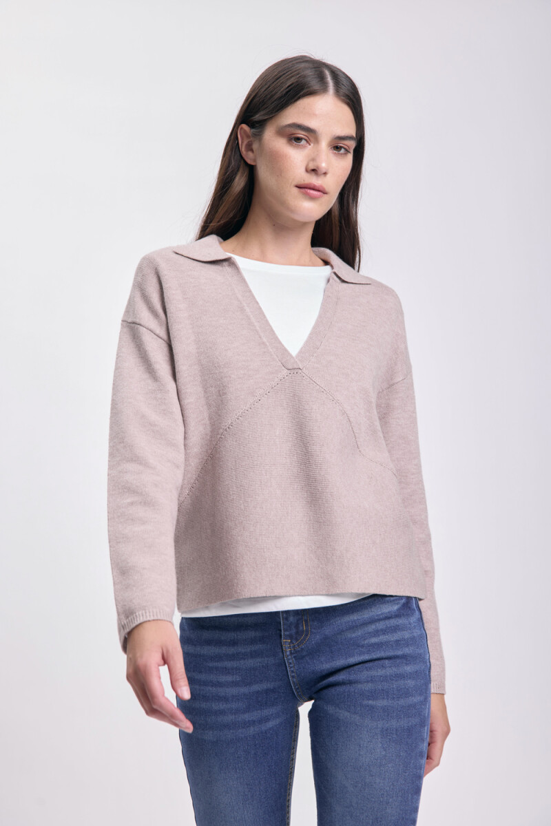 Buzo punto cuello polo - Beige 