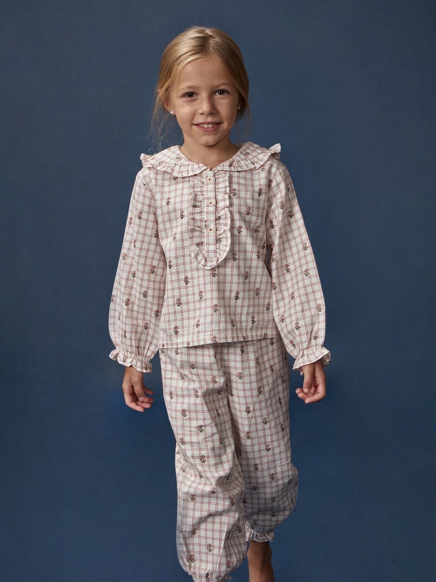 Pijama Estampado De Flores Blanco Roto