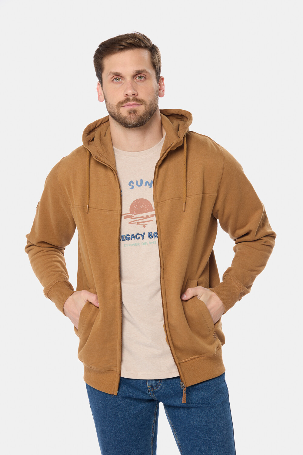 CANGURO CON CIERRE Y CAPUCHA Beige