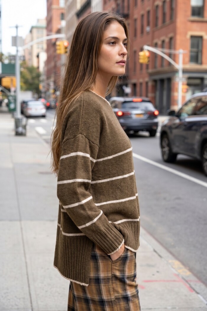 Sweater Rayado Lana Oliva