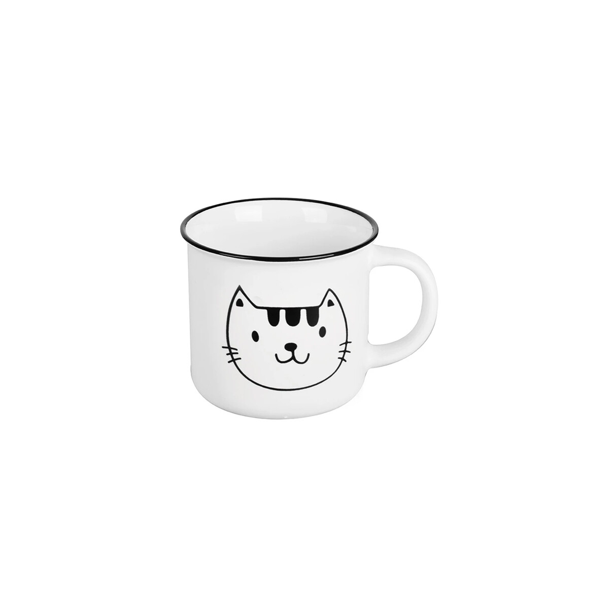 Taza Vintage Carita Gato – Cerámica Blanca con Borde Negro 400ml - Manchas 