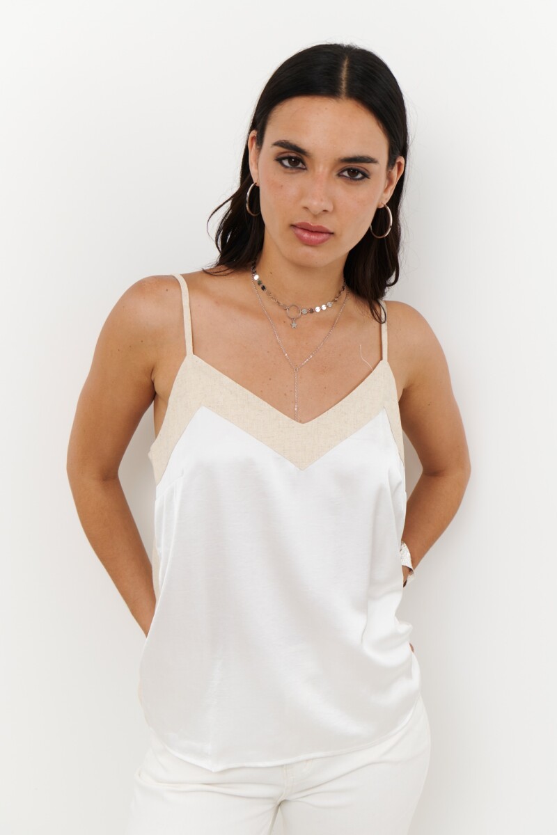 MUSCULOSA LINO SATEN BLANCO