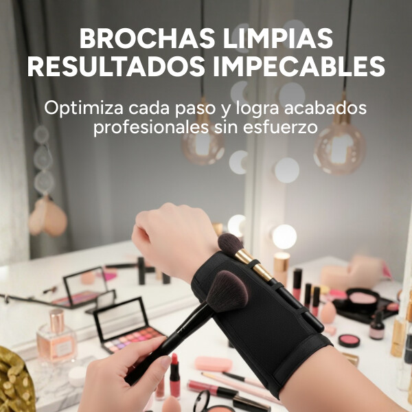 Muñequera Elástica Limpia Organiza Brochas Maquillaje Negro