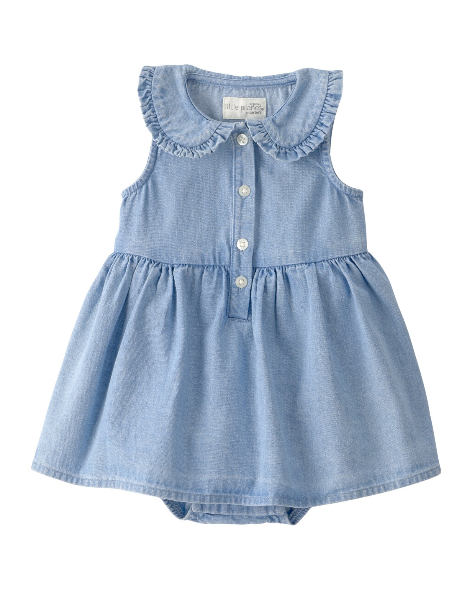 Vestido de chambray de algodón orgánico, cuello Peter Pan Sin color