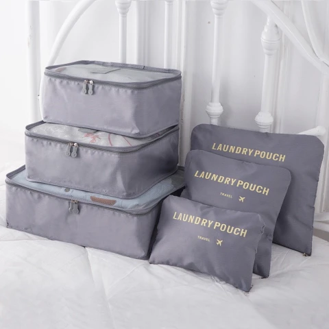 Set 6 bolsas organizadoras equipaje de viaje para valija gris