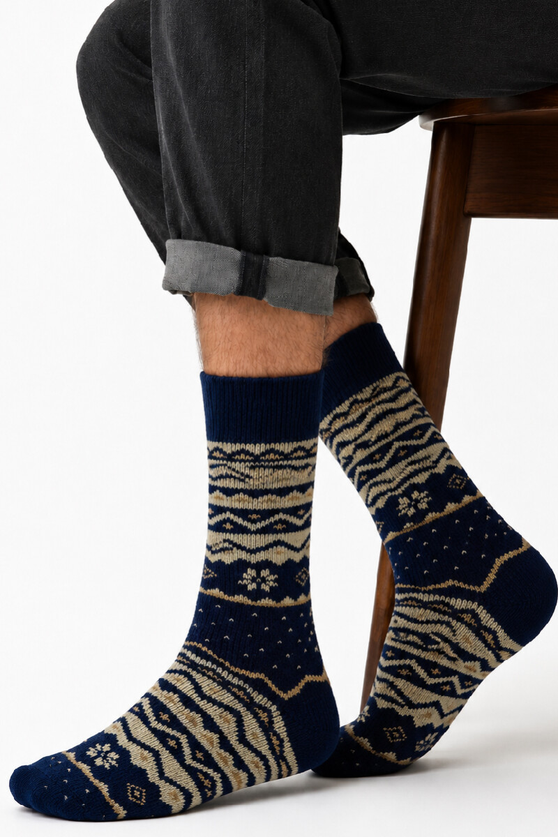 Media Bariloche para hombre - Beige y azul 