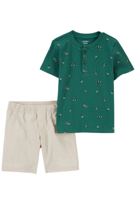 Set dos piezas de algodón, short y remera henley Sin color