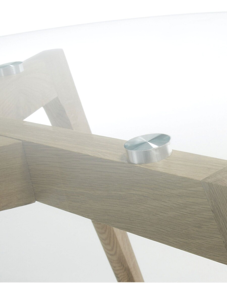 Mesa de centro Kirb cristal y estructura de madera maciza de roble Ø 90 cm
