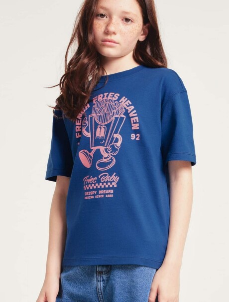 CAMISETA INFANTIL MANGA CORTA CON ESTAMPAS AZUL