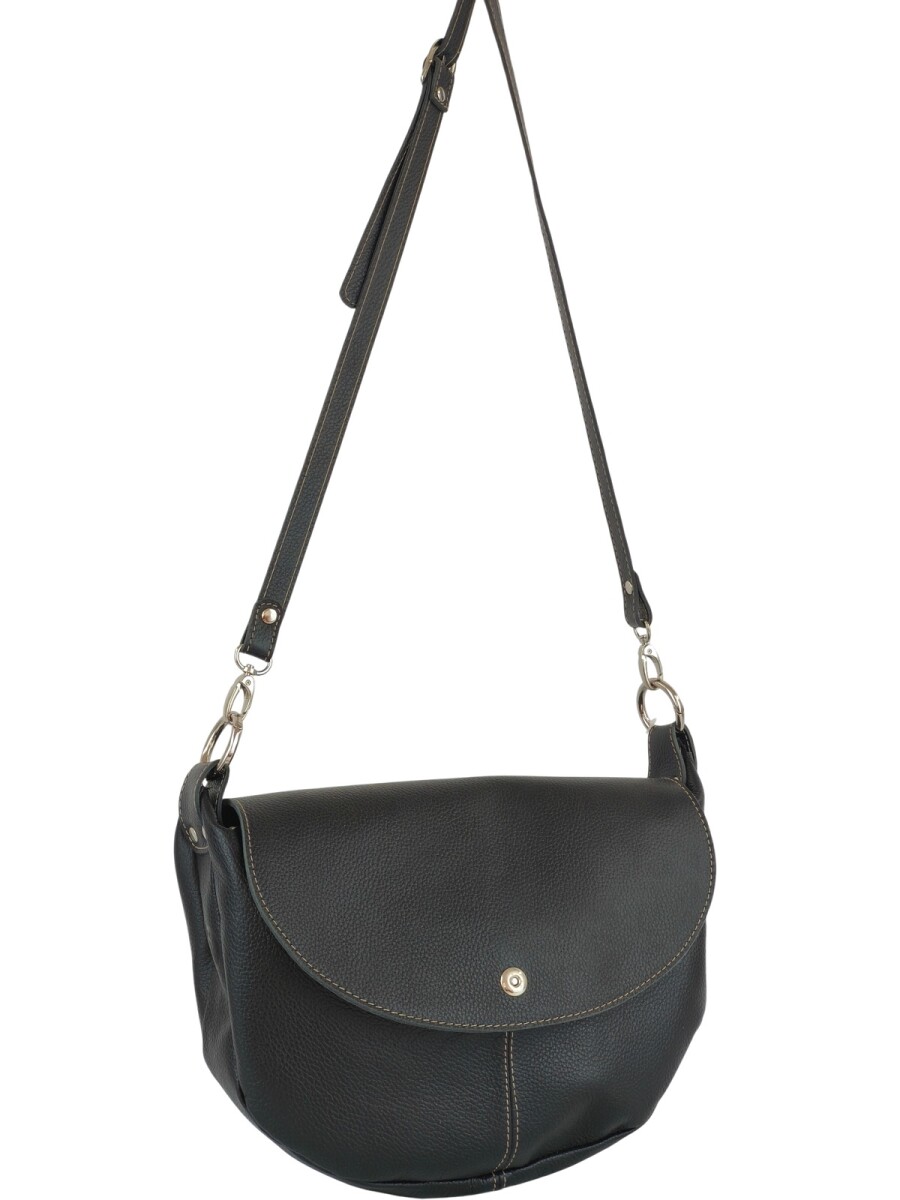 Morral de cuero con solapa - Negro 