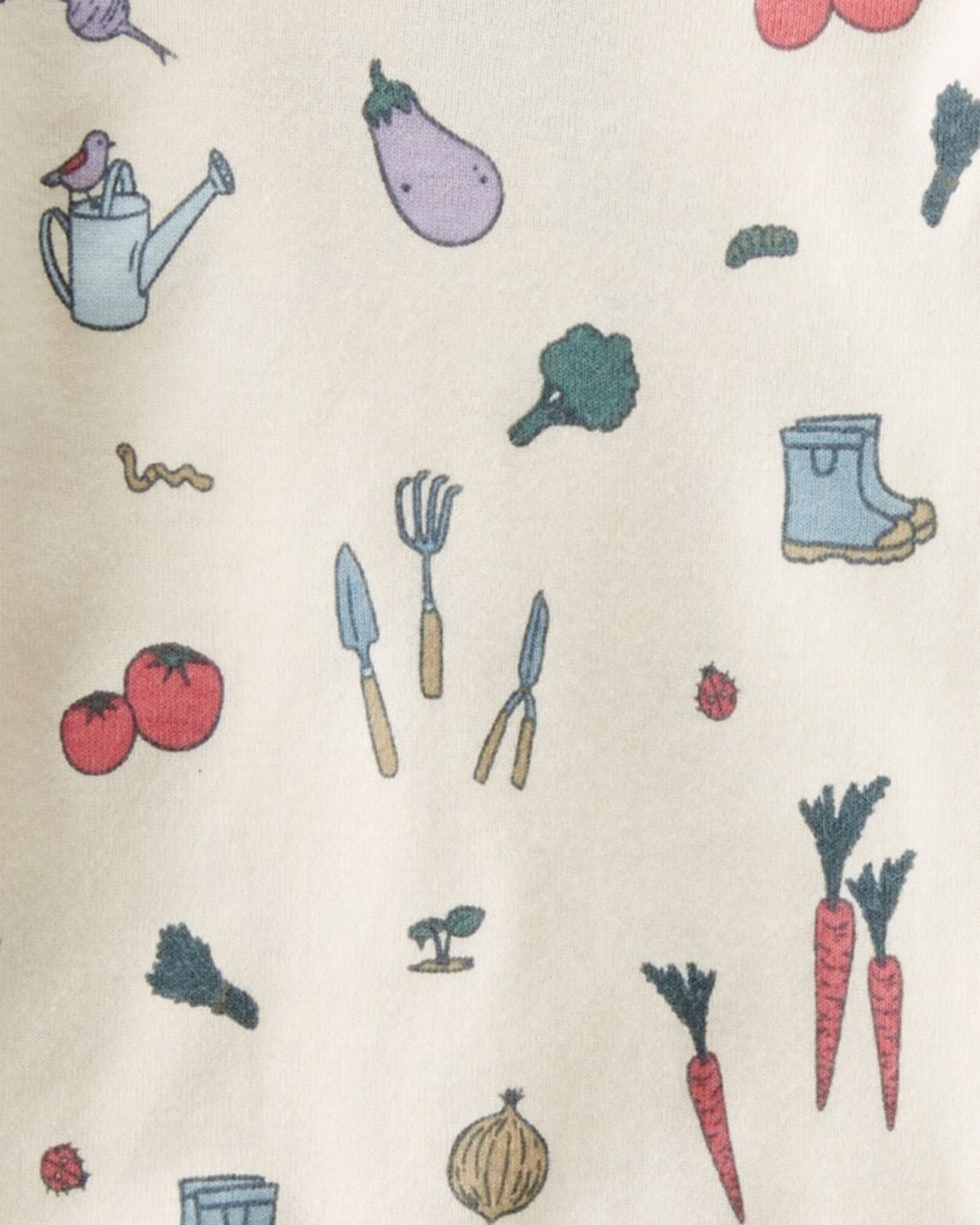 Pijama dos piezas de algodón orgánico, remera y pantalón, diseño huerto Sin color