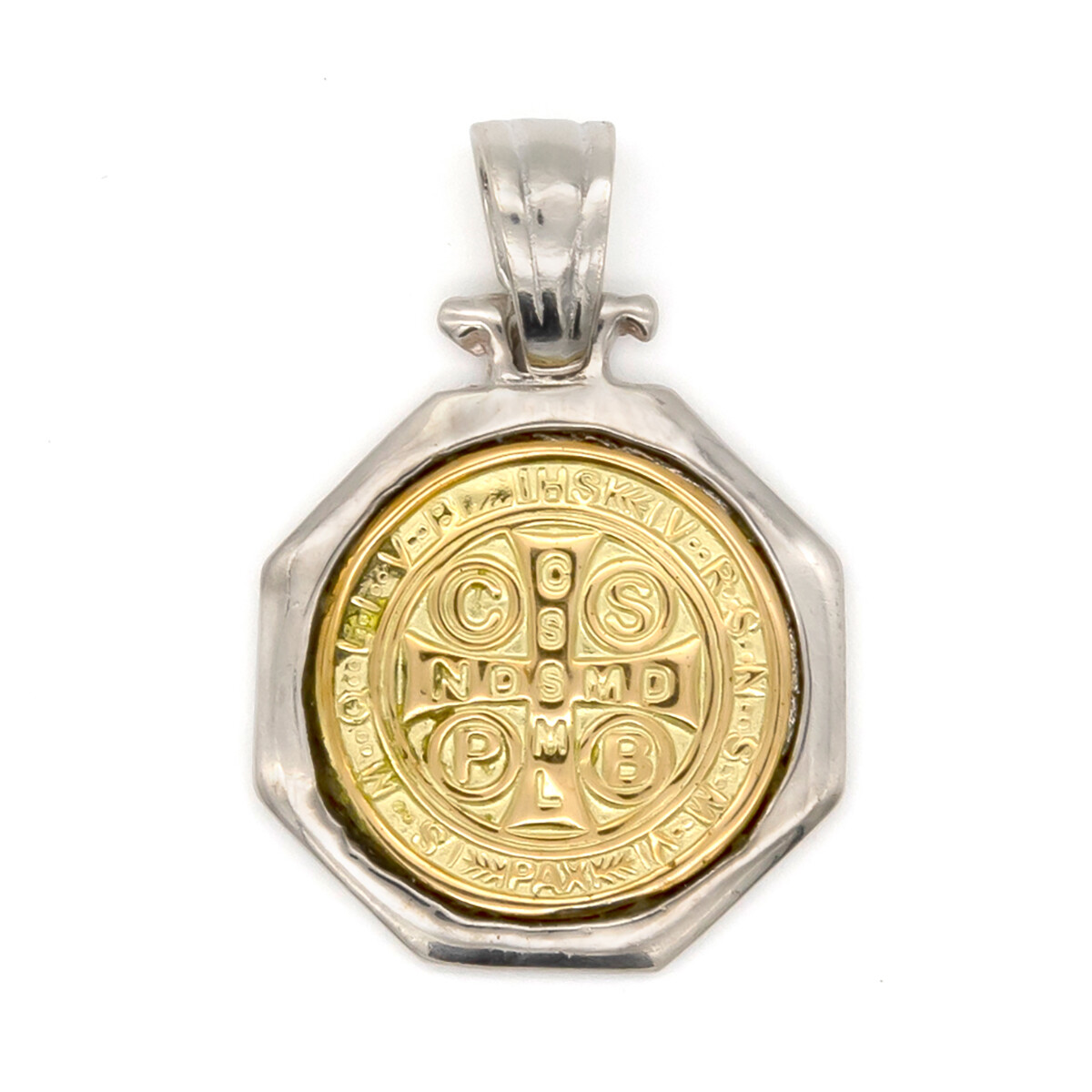 Medalla religiosa de plata 925 y double en oro 18 ktes, SAN BENITO. 