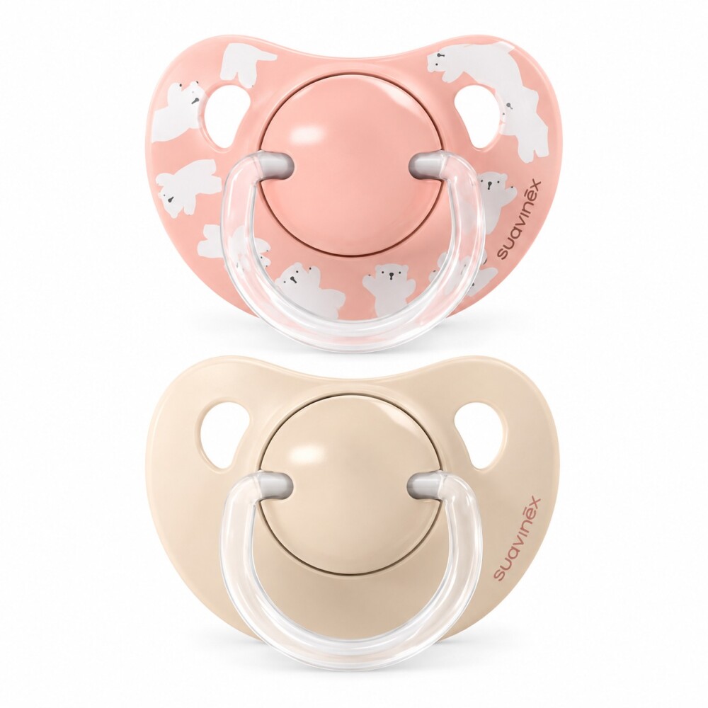 Set x2 chupete anatómico Suavinex 6 a 18M bear rosa beige